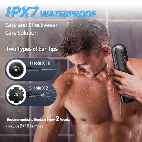 Raccomb Ear Wax Removal Tool, Ear Cleaner Earwax Removal, 4 Pressure Modes Rechargeable Ear Flush, Ear Irrigation Kit, Electric Ear Wax Remover with 10+2 Ear Tips