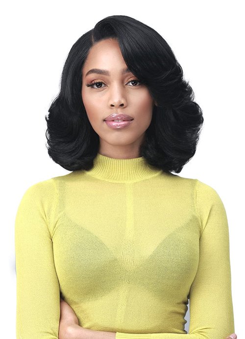 Bobbi Boss 13X7 HD Lace Bob Curly Synthetic Wig - MLF602 NATALIA, Wavy Short Wigs with Baby Hairs, Glueless Lace Free Part Wig with High Heat Resistant Wigs (TT1B/RO.PK)