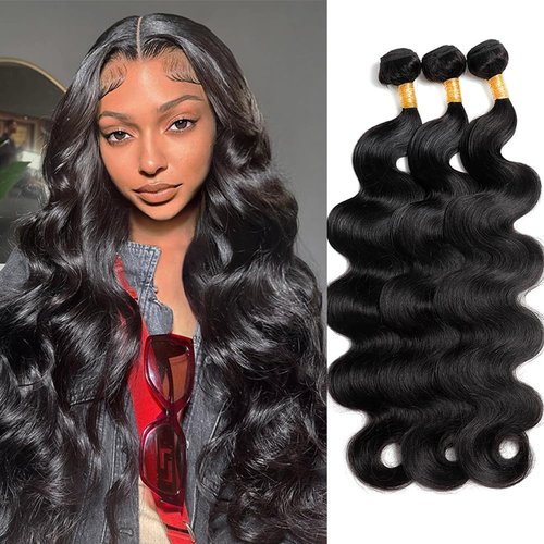 Amskdum 12A Human Hair Bundles 18 20 22 Inch Body Wave Bundles Human Hair 100% Unprocessed Brazilian Virgin Weave 3 Bundles Human Hair Extensions Natural Color
