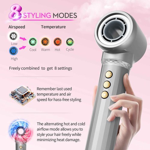 JIGGL 5-in-1 Hot-Air Brush Styler & Dryer - No Heat Damage Auto Wrap Multistyler - 110,000 High Speed Fast Drying Blow Dryer Brush Set - Airbrush Hair Styler & Air Curler for Women Gray