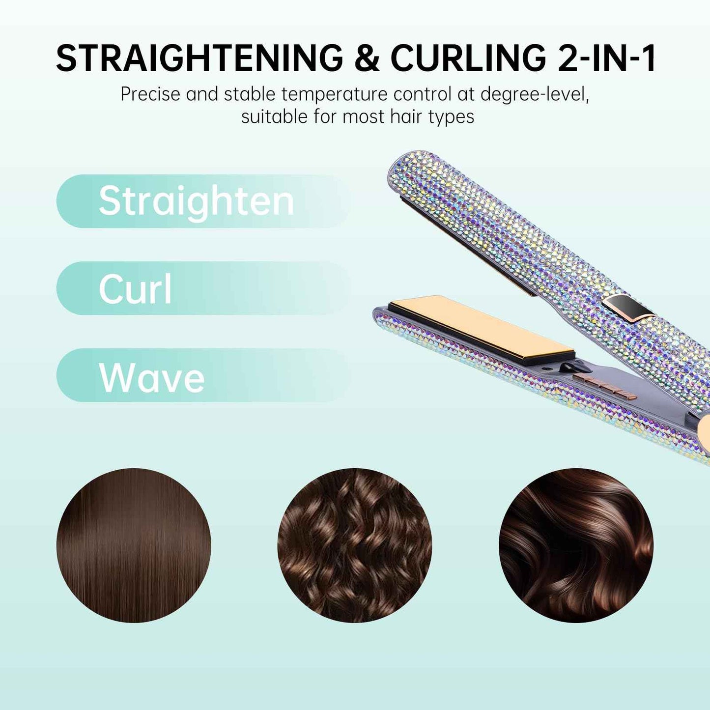 Pro Flat Iron, 2-in-1 Hair Straightener & Curler, Professional Titanium Hair Straightening Curling Wand, Fast Heating, Salon-Grade Effect, 122-500F Adjustable Temp, LED Display, UL Certified