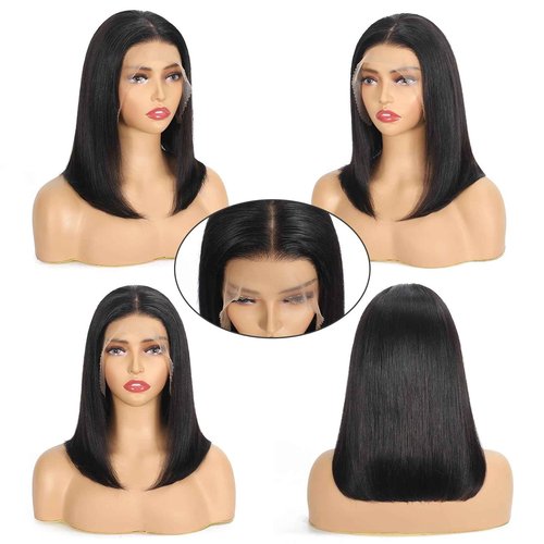 KULYMUWIG Bob Wigs Human Hair 13x4 HD Transparent Lace Front Wigs for Black Women Glueless Straight Bob Wigs 180% Density Frontal Human Hair Bob Pre Plucked Pre Cut Natural Hairline 16 Inch