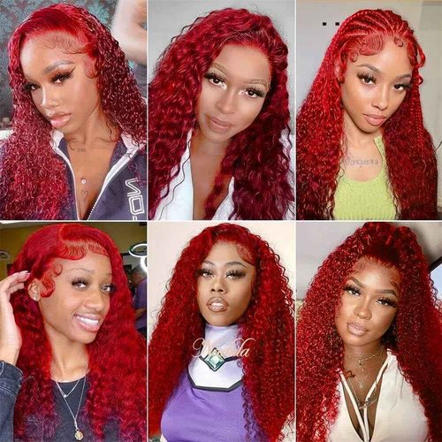 Red Human Hair Bundles Burgundy Kinky Curly Bundle 16 18 20 Inch Grade 8A Brazilian Virgin Remy Hair 3 Bundles Double Weft Bright Red Bundle Hair Weave