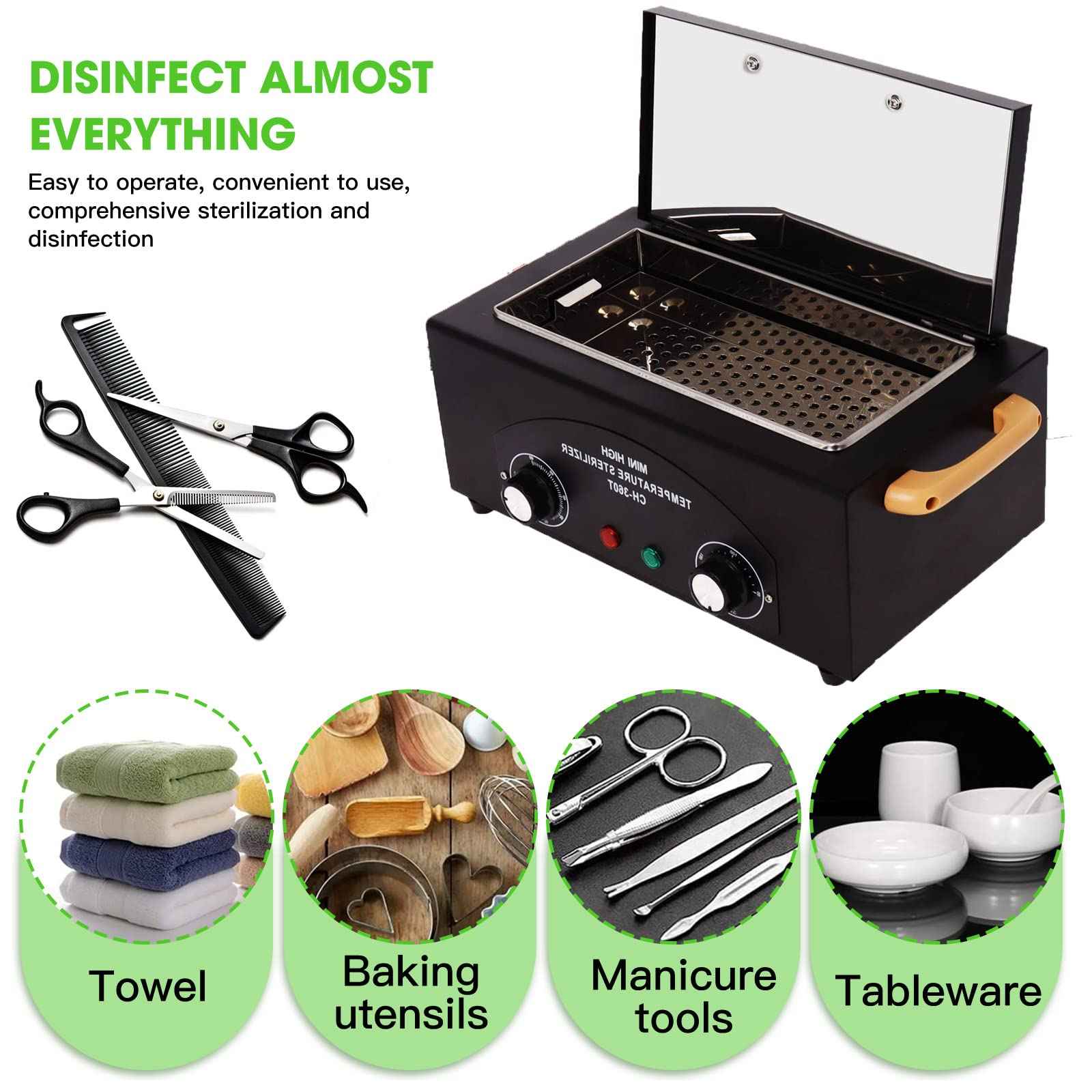 GGAIFbp Sterilizer for Nail Tools 1.5L 110V 300W High Temperature Metal Clean Box with Adjustable Timer Temperature Sterilizer Cabinet for Manicure SPA Salon Metal Hairdressing Tool Equipment(black)