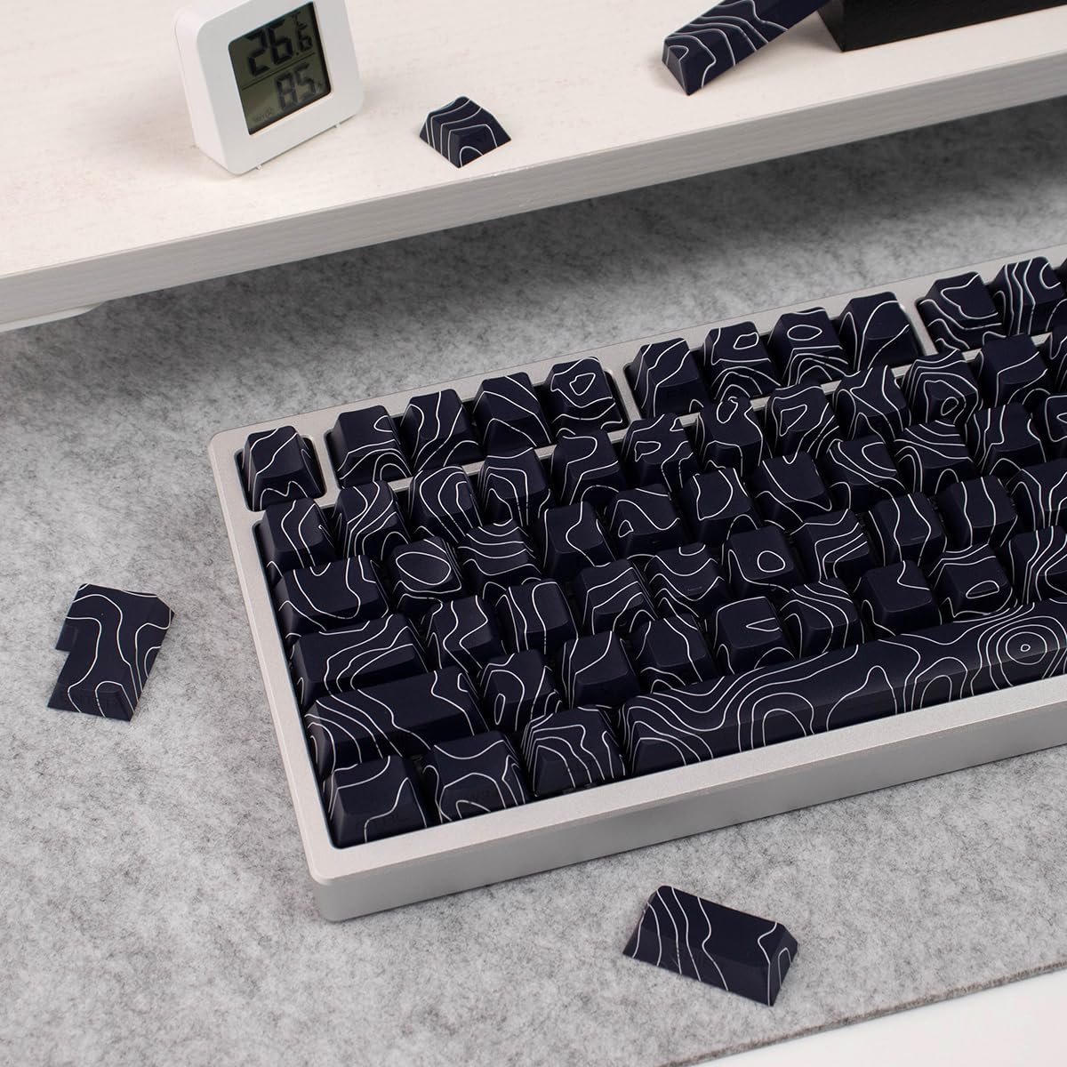 131 Keys Black Topographic Keycaps Cherry Profile Side Print Keycaps Set Fit for 60% 65% 75% 95% Cherry Mx Switches Mechanical Keyboard
