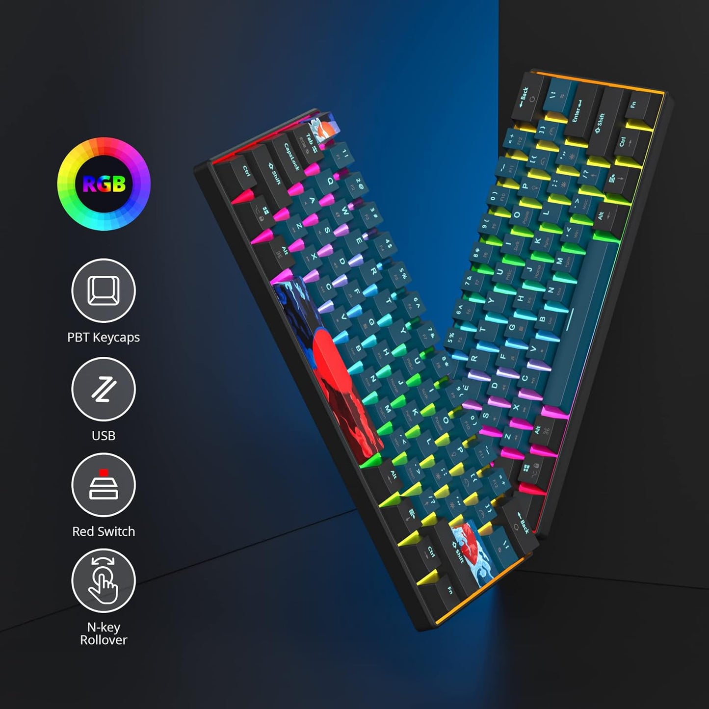 60 Percent Gaming Keyboard Portable 61 Keys Mechanical Keyboard Compact Wired Keyboard RGB Backlit for PC Laptop Gamer(61 Blue/Blue Switch)