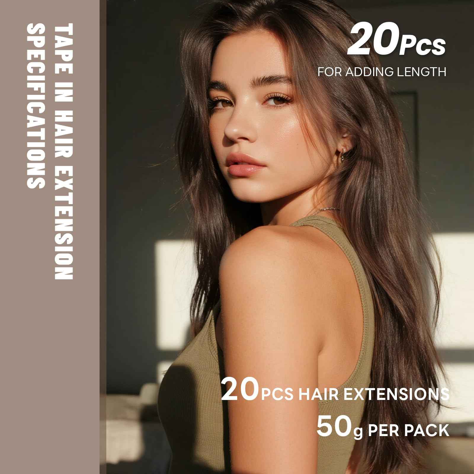 LuxeTress Tape in Hair Extensions Human Hair 18 Inch 50g 20Pcs Remy Human Hair Extensions Invisible Straight Seamless Tape in Extensions (18in, 50g, #2)