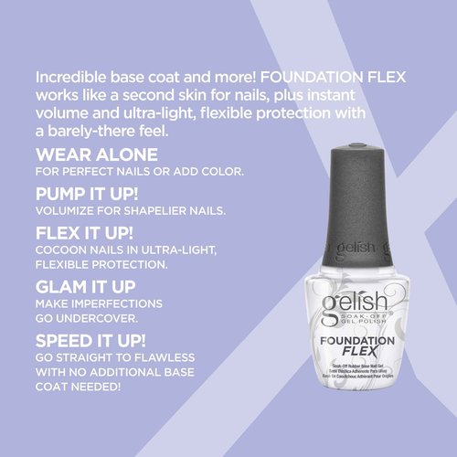 Gelish Foundation Flex Bundle - Flexible Base Coat for Nails, Ridge Filling, & Perfect Protection, Soak-Off Rubber Base Gel Nail Kit for Long-Lasting Nail Strength and Flexibility