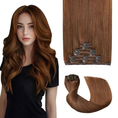 Sweetmet Pro2.0 Remy Clip in Extensions Real Human Hair Color #33 Dark Auburn Copper Remy Clip in Hair Extensions Real Human Hair 18inch 120g Thick 7pcs Seamless Double Weft for Women（#33-18inch）