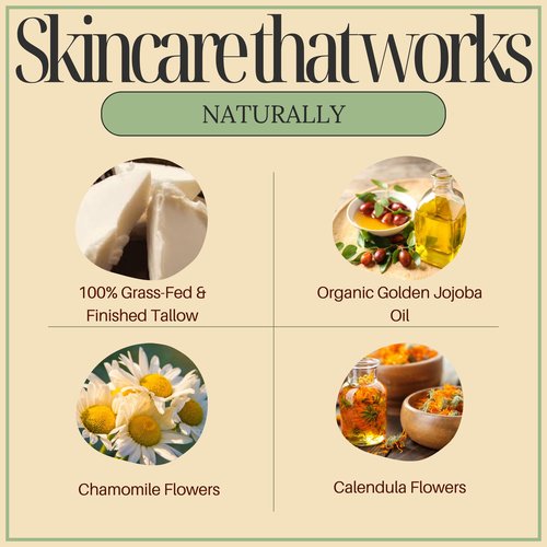 Domoria Organics 100% Grass-Fed Tallow Trio Balm Gift Set - Herb-Infused Chamomile & Calendula Moisturizer for Men, Women, Psoriasis, Eczema, Dry Sensitive Skin, 3 pack