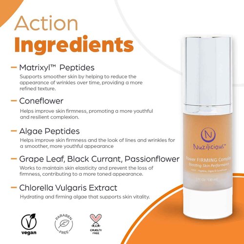 Nuzilicious Professional Grade Advanced Firming Complex – Matrixyl™ Peptides & Botanical Extracts – Lightweight Hydration Serum for Dry, Dull, or Aging-Looking Skin – Vegan & Cruelty-Free, 1 oz