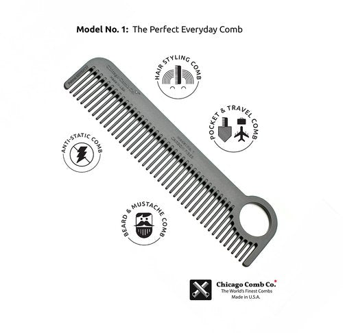 Chicago Comb Model 1 Carbon Fiber Comb + Olive Shell Cordovan Horween leather sheath, Made in USA, ultimate pocket & travel comb, smooth strong & light, anti-static, premium American leather