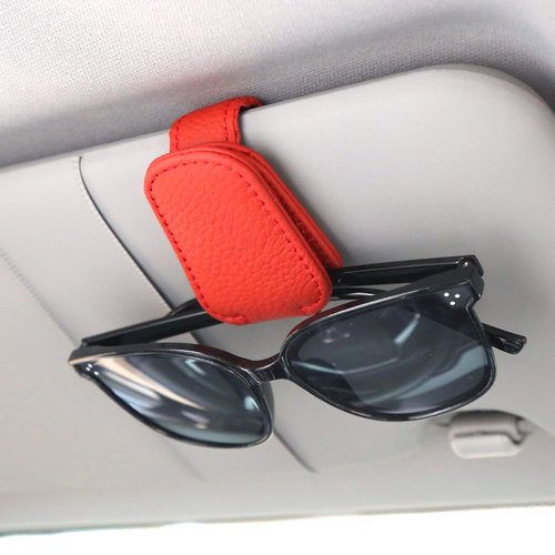 KIWEN Sunglasses Holders for Car Visor, Magnetic Leather Glasses Eyeglass Clip for Car, Ticket Card Clip Sunglasses Mount, Car Visor Accessories Gadgets (1, Red)