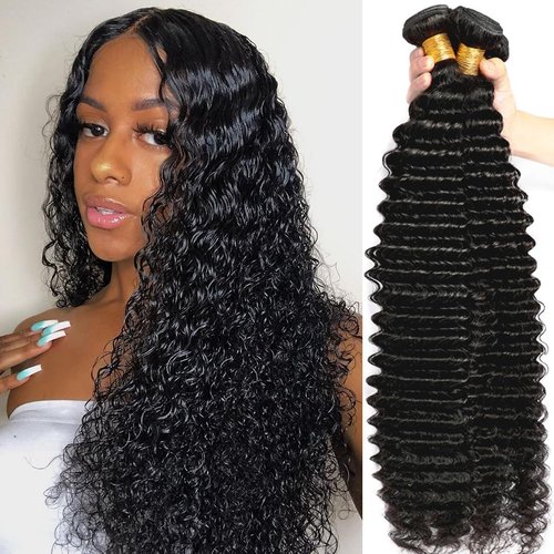Human Hair Bundles Deep Wave 3 Bundles (16 18 20inches) 12A Grade Brazilian Virgin 100% Unprocessed Human Hair Deep Wavy Bundles Natural Black Weave Raw Hair