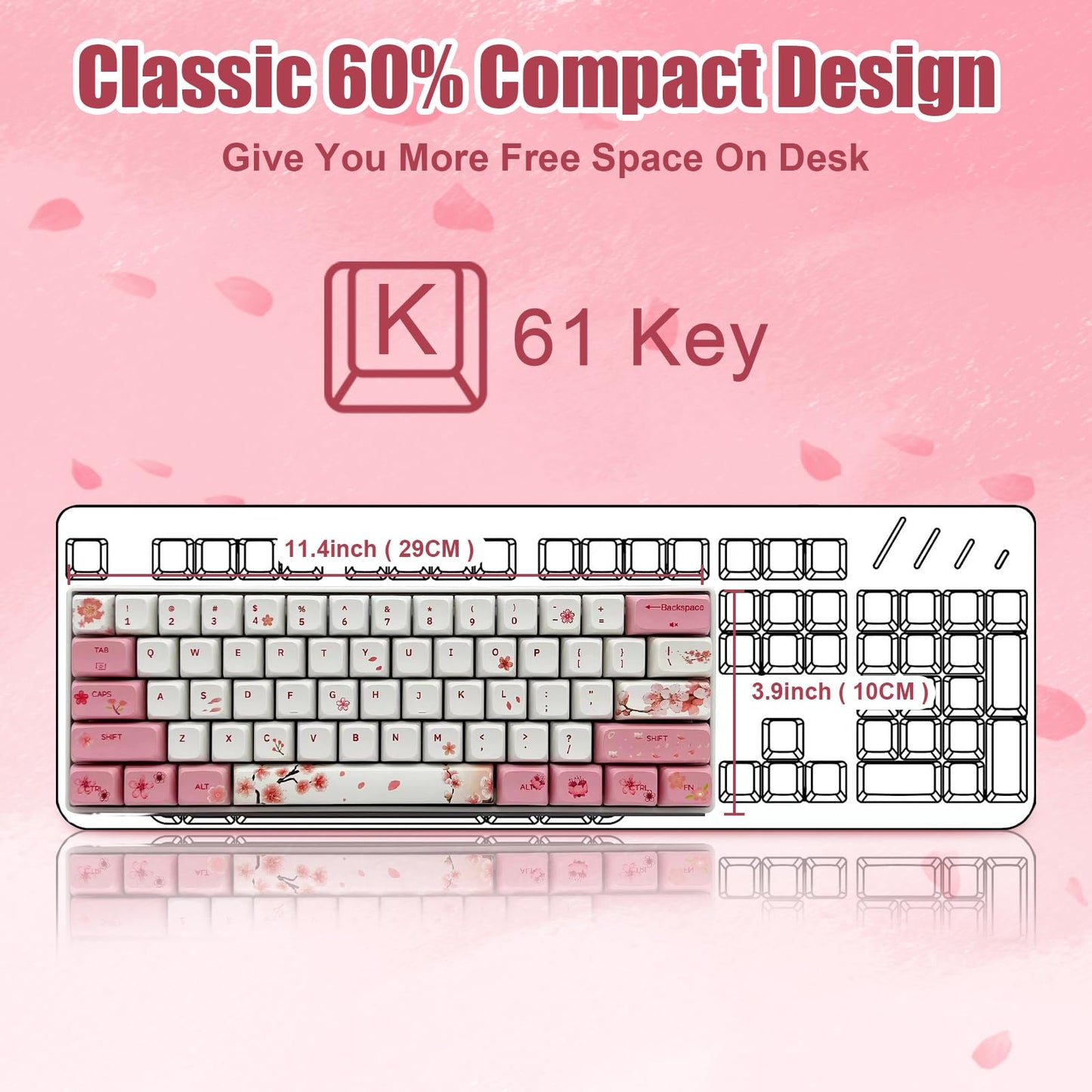 ZMX Cherry Blossom Pink and White Keyboard,60% Wired Hot Swappable RGB Backlit Mechanical Gaming Keyboard Mini 61 Keys XDA Profile Cute PBT Keycaps for Office PC/Mac Gamer (OUTEMU-Blue Switch)