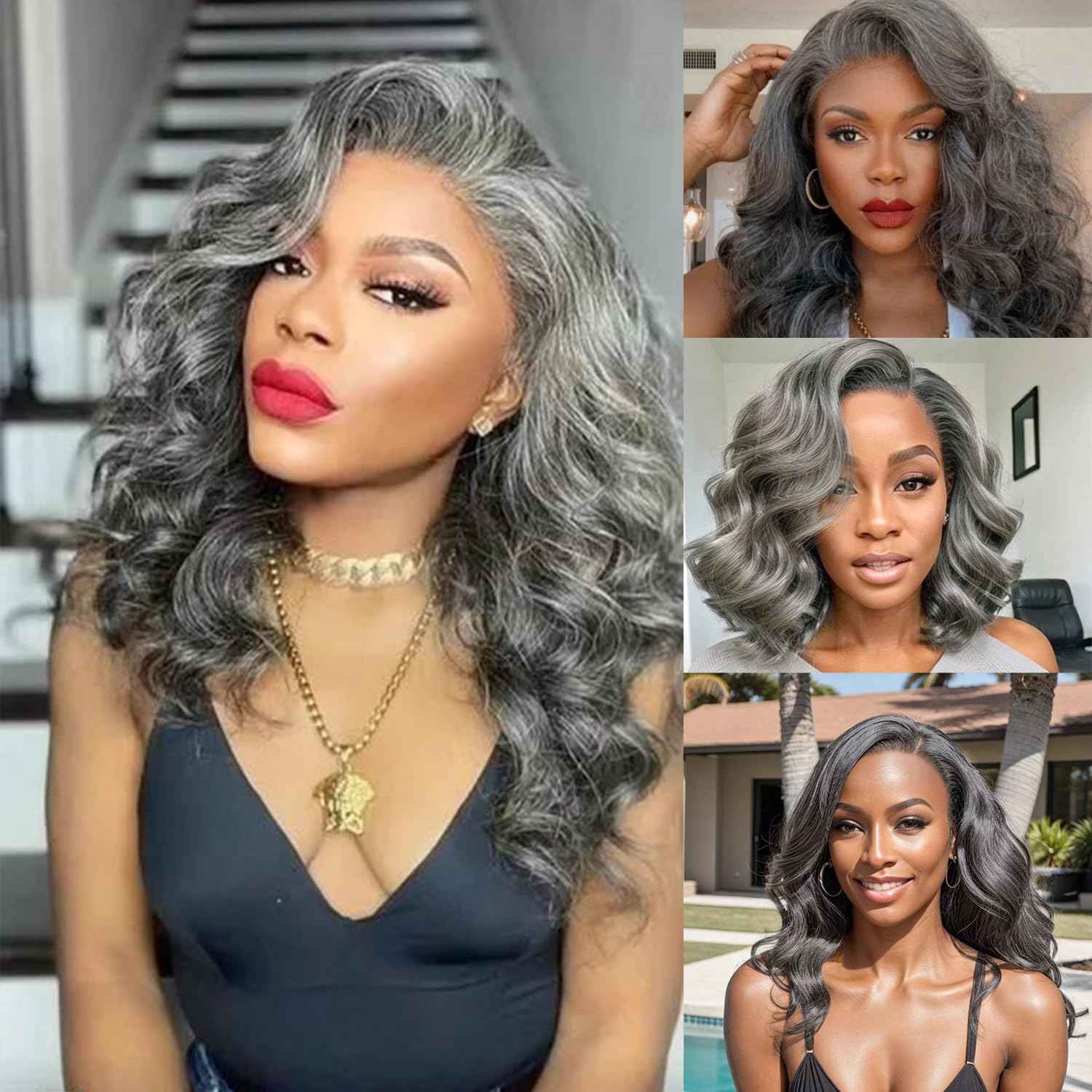 KRN Salt and Pepper Human Hair Bundles 10 12 14 Inch 100% Unprocessed Gray Virgin Human Hair Bundles Body Wave for Black Women Grey Hair Weave Extensions