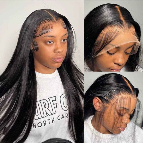 mengkai 28 Inch Straight Lace Front Wigs Human Hair Glueless Lace Front Wigs Pre Plucked with Baby Hair Straight 13x4 Ear to Ear Lace Frontal Wigs Human Hair Lace Front wigs Human