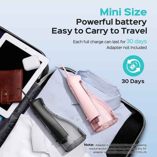 COSLUS 2 Pack Cordless Water Flosser & Whitening Flosser 300ML - Portable, Rechargeable, IPX7 Waterproof, Mint Flavor