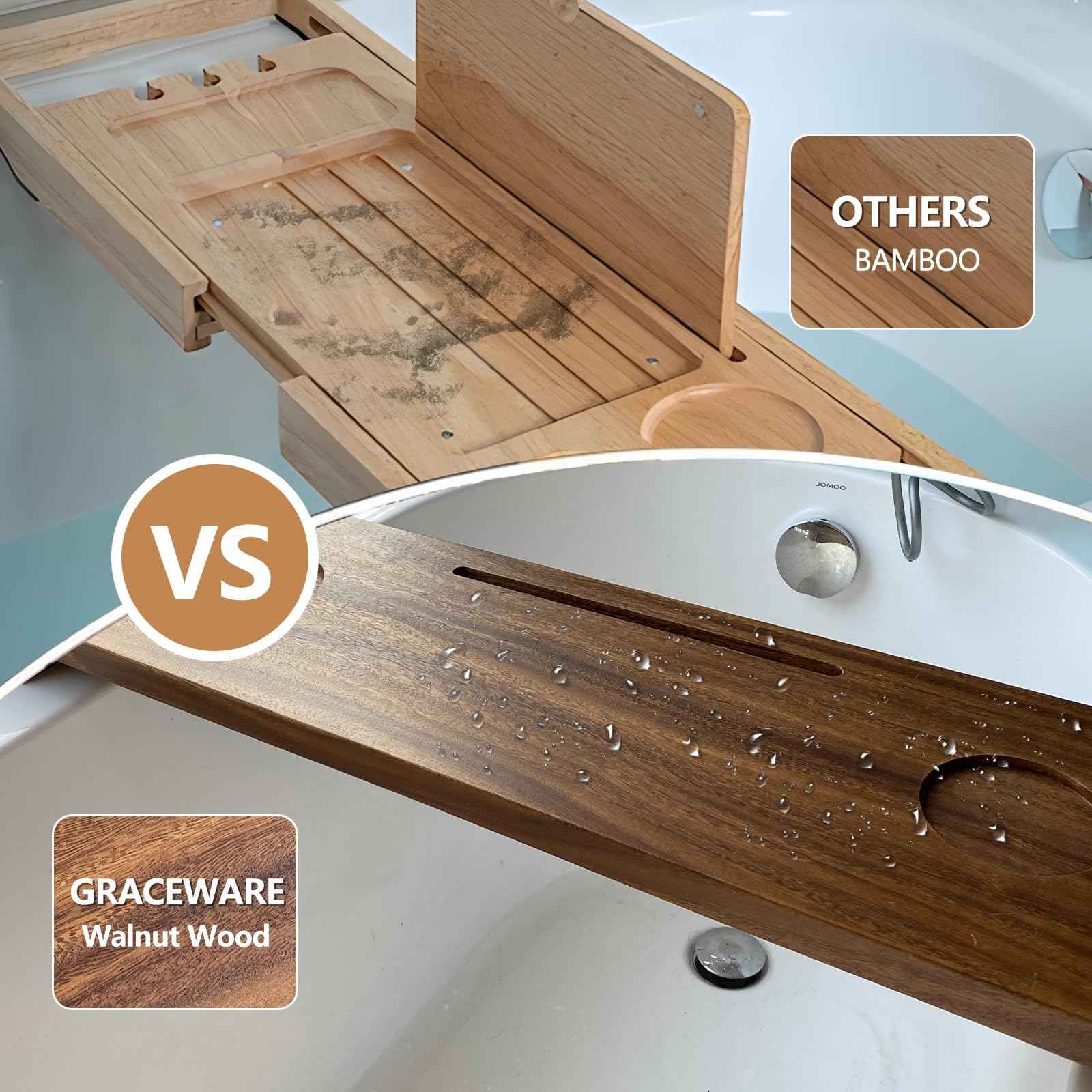 Graceware Walnut Bathtub Tray (35"x9"x2.5"), Luxury Bath Tray for Tub | Anti-Tip Adjustable Bathtub Trays for House Warming Gifts