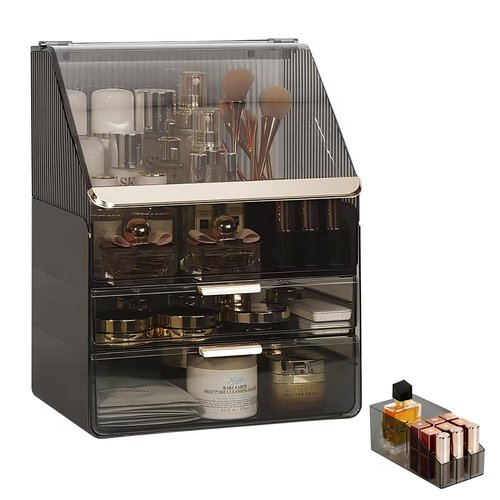 DASITON Dustproof MultiLayer Makeup Brush holder Organizer,Makeup Brush Holder,Makeup Organizers,Large Capacity Desktop Storage Box with Drawer,for Beauty Products...（Grey)