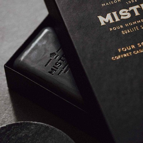 Mistral Men’s Luxury Bar Soap for Men | Gift Set (4 x 8.8 oz) – Grey Lavande, Cedarwood Marine, Teak Wood, Black Amber | Moisturizing, Triple-Milled Natural Soap for Men - Made in France