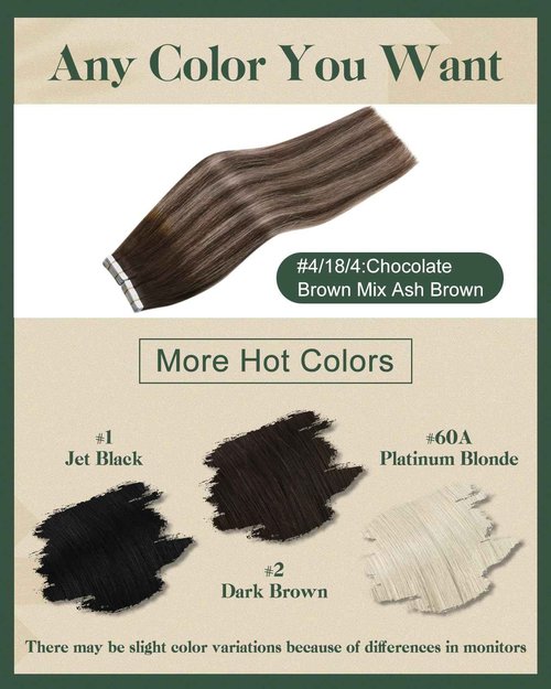 Ugeat Ombre Tape in Hair Extensions Human Hair Ombre Tape in Hair Extensions Balayage Dark Brown Mix Ash Brown Quick Wear for Daily Life 20 Inch 50G 20Pcs