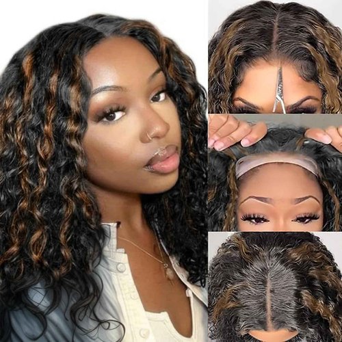 yosly Glueless Wigs Human Hair Pre Plucked Pre Cut Bob Wig Human Hair Deep Wave Bob Wig Curly Human Hair Wig For Black Women Natural Hairline Wigs Human Hair Glueless Wear and Go 1B/30 14Inch