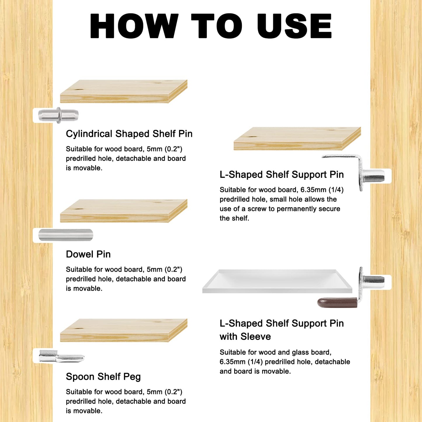 102Pcs Shelf Pins Pegs Kit,6 Styles Nickel Plated Shelf Support Pegs,Bookshelf Pegs for Shelves,L-Shaped Clips with Rubber Sleeve,Shelf Pins Holders for Furniture Glass Corner & Closet(5mm & 1/4inch)