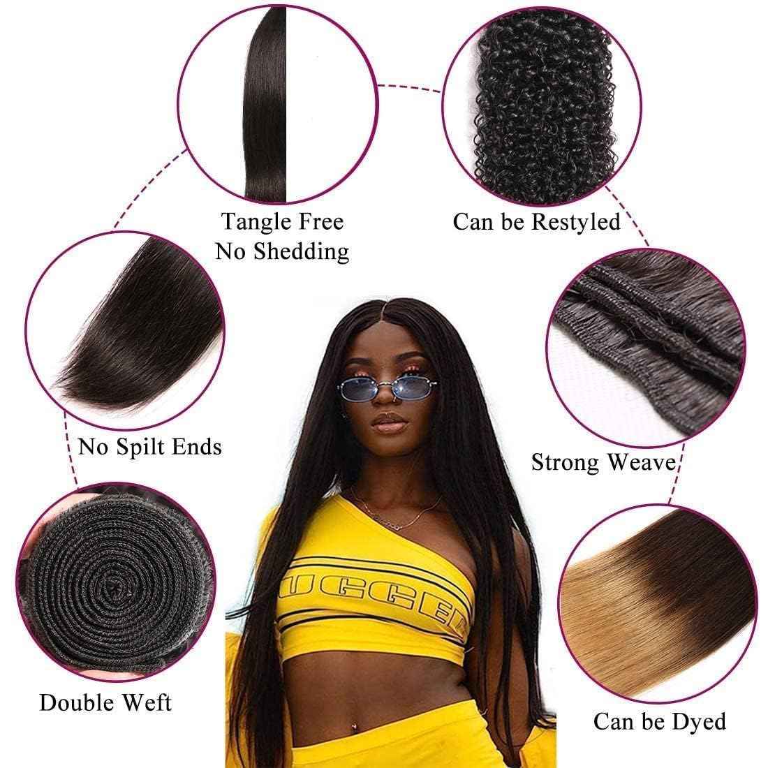 Human Hair Bundles,Straight 4 Bundles 12 12 12 12 Inch,16A Bundles Human Hair,100% Unprocessed Virgin Brazilian Hair Extensions Double Weft, Quick Weave Sew In Hair Bundle