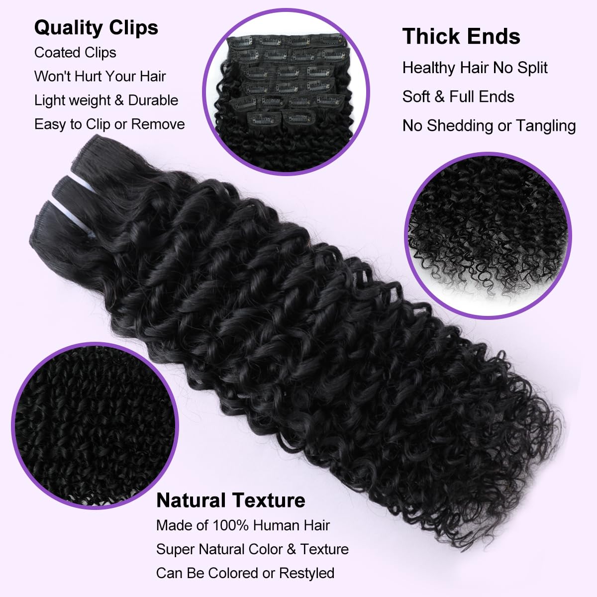 3C 4A Curly Clip In Hair Extensions Real Human Hair 24 Inch 110g 8pcs Kinky Curly Clip Ins Full Head for Black Women 100% Brazilian Remy Human Hair Extensions Natural Color with 20 Clips