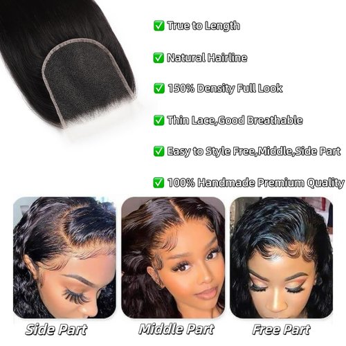 5x5 HD Lace Closure Body Wave Transparent HD Lace Closure Human Hair 12A Brazilian Virgin Human Hair Closure Free Part Pre Plucked with Baby Hair Natural Color 22 Inch