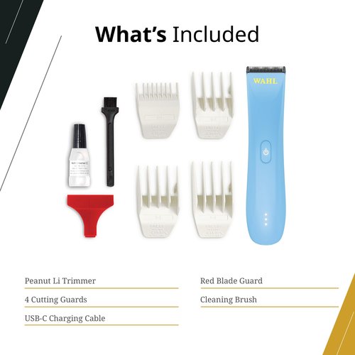 Wahl Professional Peanut Li Cordless Trimmer Compact Lightweight USB-C Quick Charge High Powered Rotary Motor Blue