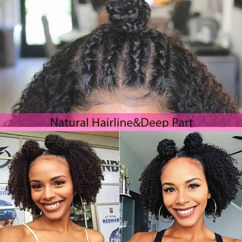 Skouty Bob Wig Human Hair Afro Kinky Curly 13x4 Frontal Lace Wig Human Hair 180 Density Glueless Wig Human Hair Pre Plucked with Baby Hair Short Bob Wigs for Black Women Natural Color 16 inch
