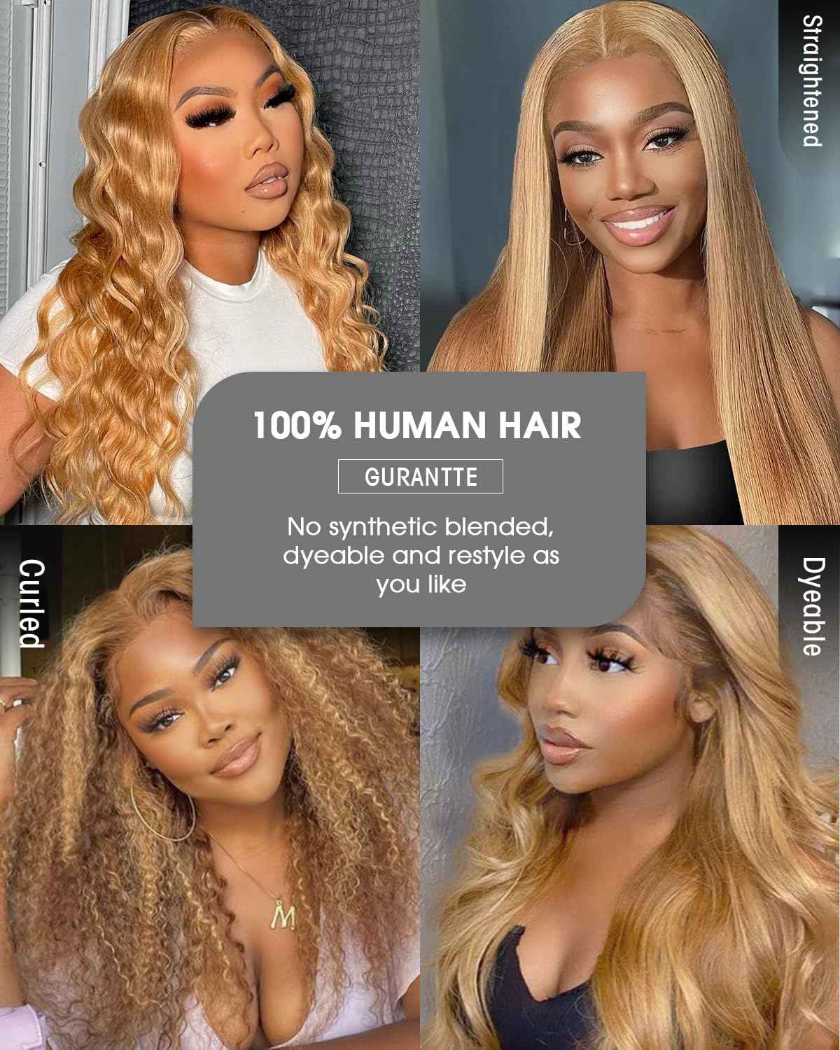 Honey Blonde Lace Front Wigs Human Hair 13x4 HD Transparent Lace Frontal Wigs Body Wave Colored 27 Honey Brown Wavy Wig Pre-Plucked Hairline 180% Density 20 inch