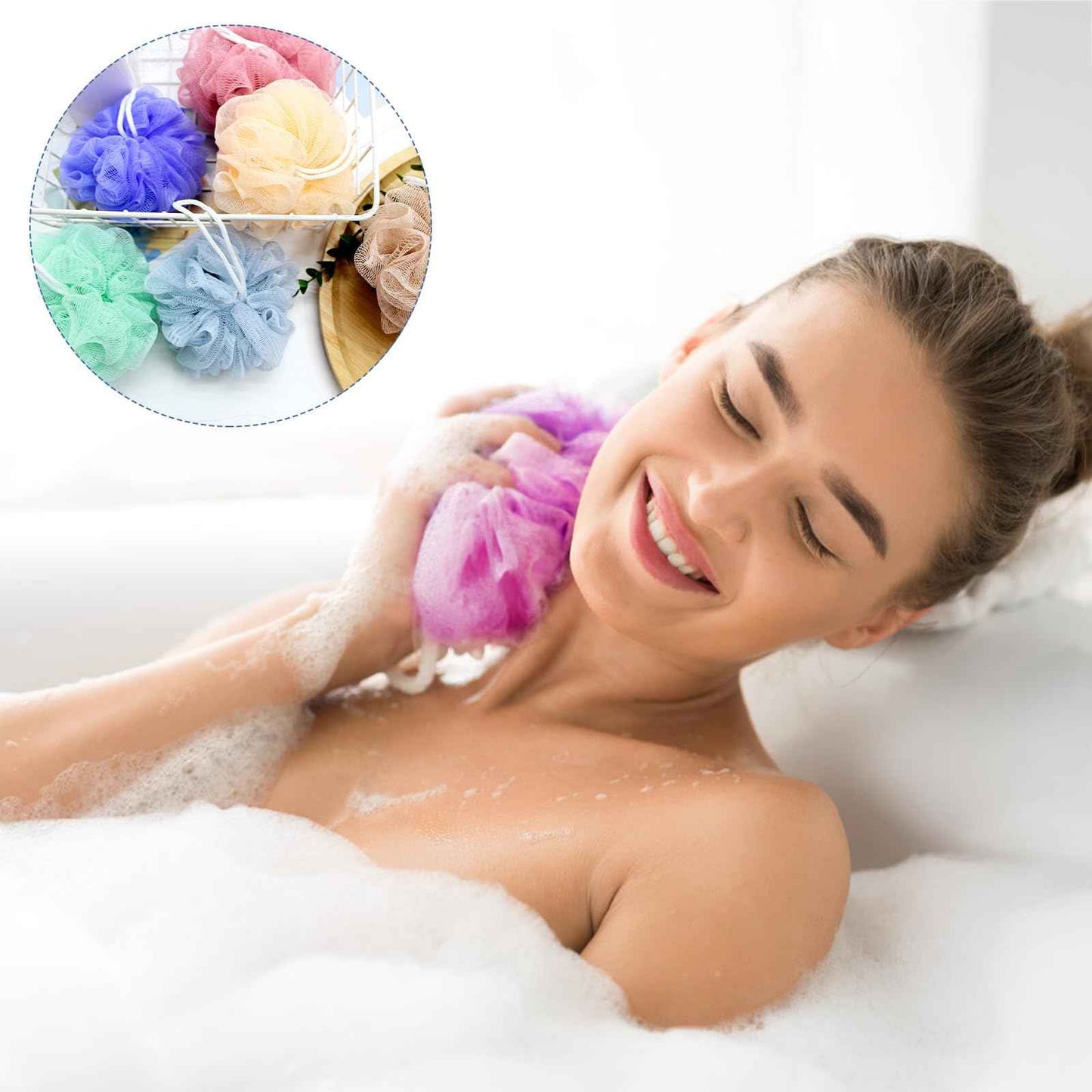 (50 Pack) Kheoxusa Loofah Individually Wrapped,Individually Wrapped Loofah,Travel Size Shower Bath Scrunchies,Sponges Pouf Mesh for Body Bath Shower Travel Guest Bulk Mini Small Pack (Color Random)