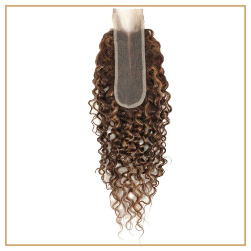 ALHER Water Wave #P4/27 Highlight 2x6 Lace Closure 16 Inch, Honey Blonde Ombre Brown and Blond Wet and Wavy 2x6 Kim K Lace Closure Pre Plucked With Baby Hair, #P4/27 Color 100% Real Human Hair Closure