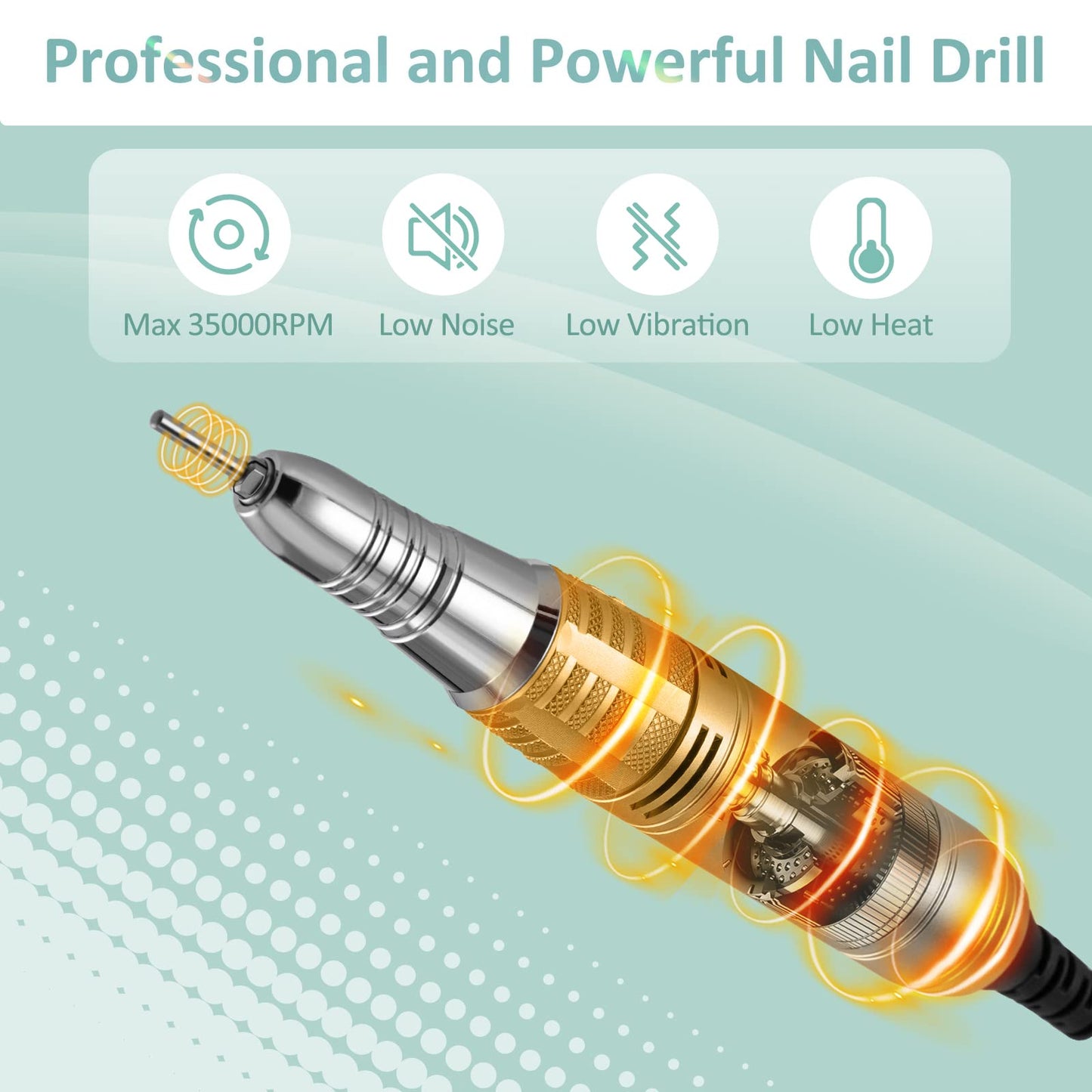 Madenia Rechargeable Nail Drill for Acrylic Nails, Professional 35000rpm Portable Nail Drill Cordless Manicure Drill Machine Nail Art Electric Nail File