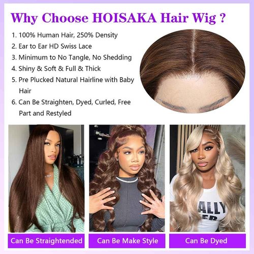 HOISAKA Chocolate Brown Lace Front Wig Human Hair Pre Plucked 13x4 Body Wave Lace Front Wigs Human Hair 28inch 250% Density Hd Lace Frontal Wigs For Blcak Women Colored #4