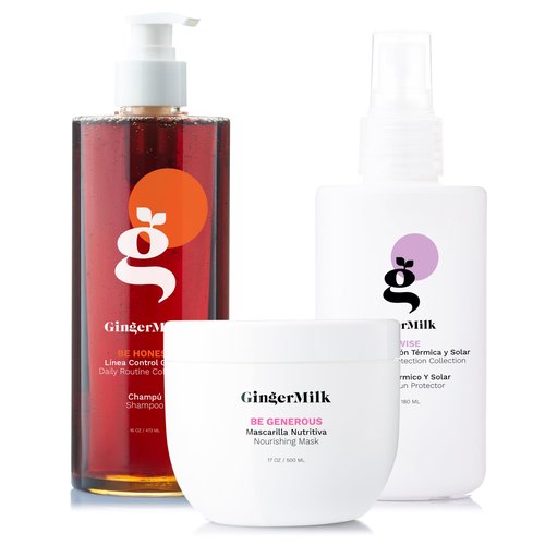 Nutrition Kit for Hair Care. Ginger based formula. Shampoo, Nourishing Mask Heat and Sun Protectant. Free of parabens, salt, alcohol, sulfates.