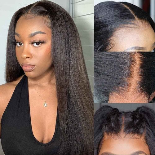 GOLFMAX 22 Inch Yaki Straight Lace Front Wigs Human Hair Wigs 13x4 Transparent Lace Front Human Hair Wig Pre Plucked Kinky Straight Human Hair Lace Frontal Wigs