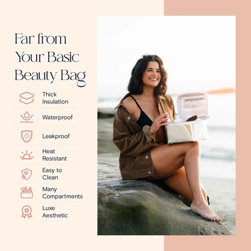 Stay Golden Metallic Silver Insulated Waterproof Makeup Bag for Women Heat-Resistant Travel Cosmetic & Toiletry Bag | Luxurious Vegan Leather Portable Makeup Organizer - Large