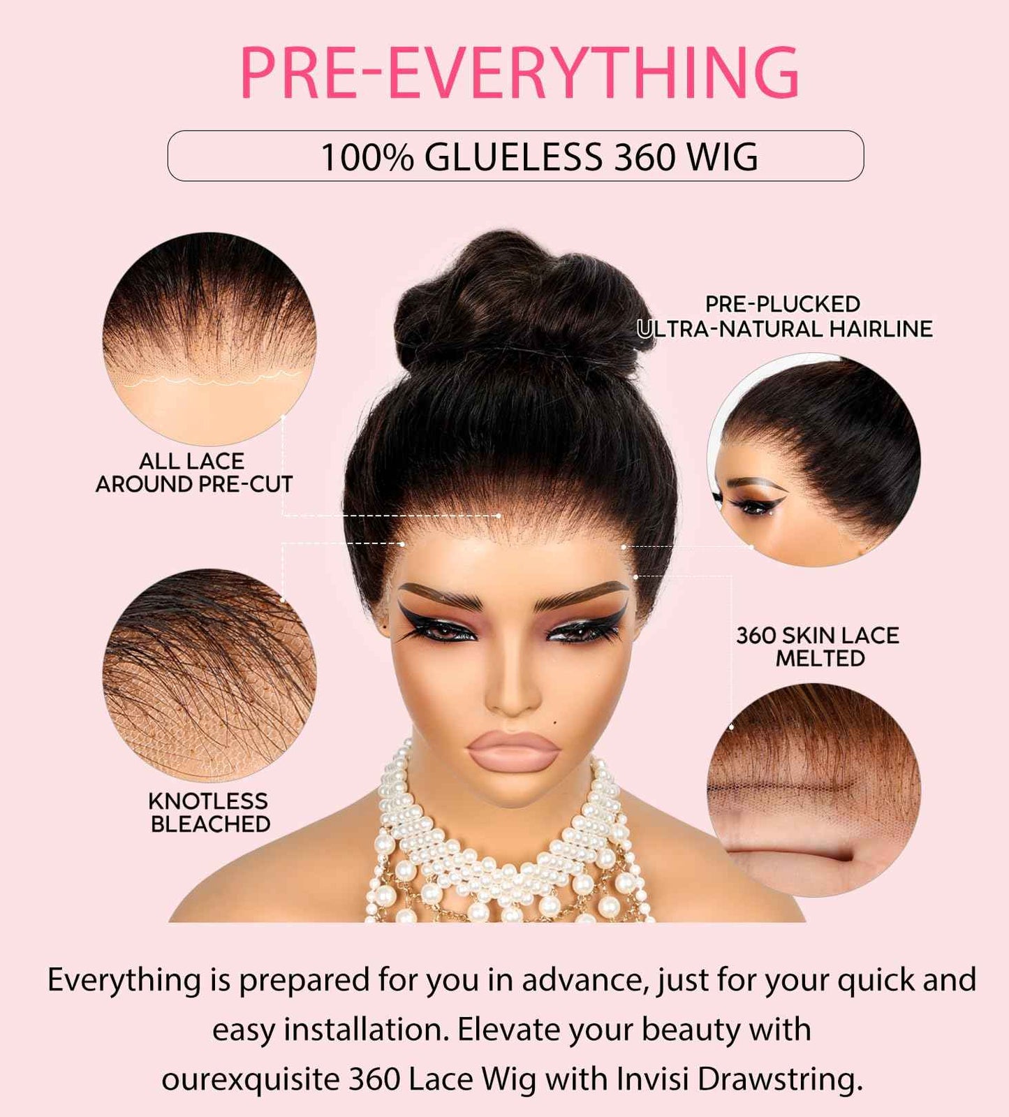 360 Lace Front Wigs Human Hair Body Wave Hidden Strap 360 Glueless Wig Human Hair Full Lace Pre-Bleached Knots Pre-Cut Pre-Plucked HD Lace Natrual Black Color 22 inches