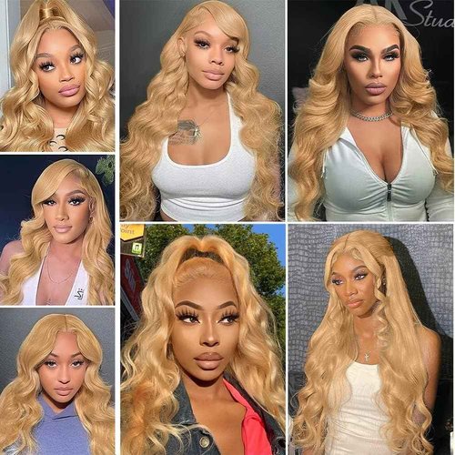 zamsta Honey Blonde Wig Human Hair 13x6 Body Wave HD Lace Front Wigs Human Hair Pre Plucked 180% Density Honey Blonde Lace Frontal Wigs 27# Blonde Colored Wig Human Hair 28 Inch