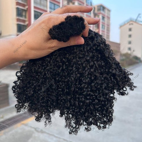 Afro Kinky Curly Bulk Human Hair Extensions Double Drawn Brazilian Virgin Braiding Hair For Boho Box Braids Afro Kinkys Crochet Hair Walnut hair 95-100g 22Inch