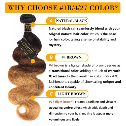 QTHAIR 16A Grade Ombre Body Wave Human Hair Bundles #1b/4/27 Color 24" 100g 100% Brazilian Body Wave Bundles Human Hair Extensions for Black Women