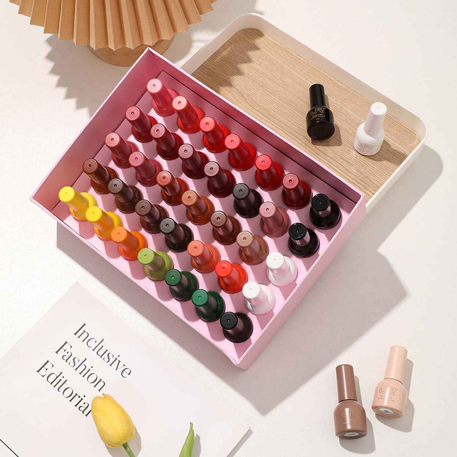 JR 35pcs 10ml Gel Nail Polish Dark series Yellow Green Black Red Nude Brown Gel Polish Set Base Top Matte Coat For Professional Nail Salon Gifts for Women C Set