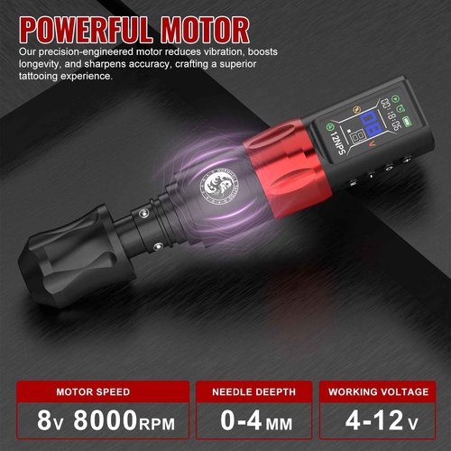 Wormhole Tattoo Gun Tattoo Kit Smart Tattoo Pen With Dot Working Mode, JUMP-START MODE, Memory And Timing Function Wireless Aluminum Alloy Tattooing Equipment For Professional Artists - Black