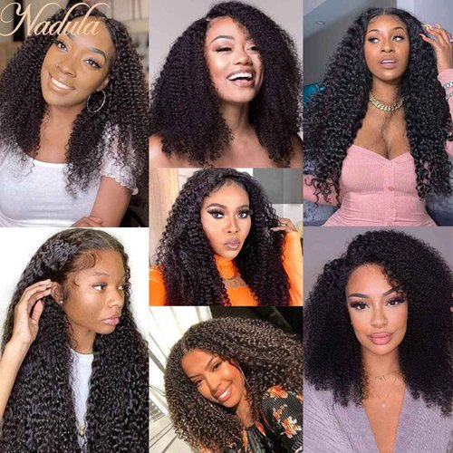 Nadula V Part Wig Kinky Curly Human Hair No Leave Out Glueless Upgraded U Part Wigs for Women,10A Malaysian Afro Curly V-part Wigs V Shape Clip in Half Wig Beginner Friendly 150% Density 14inch