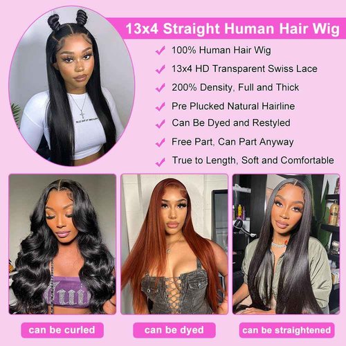 ediere Straight Lace Front Wigs Human Hair 200 Density HD Lace Front Wigs 28 Inch Straight Hair Wig with Baby Hair Virgin Straight Lace Frontal Wig Human Hair Natural Black