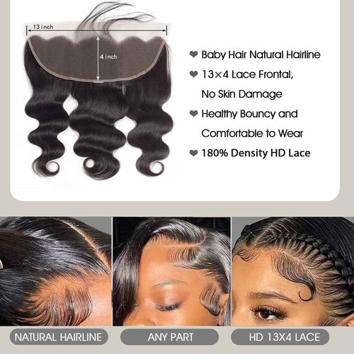 12A Human Hair Bundles with Closure Frontal 18 18 18 18 Body Wave 4 Bundles - Brazilian Quick Weave Hair Extension Real Human Hair for Daily Use